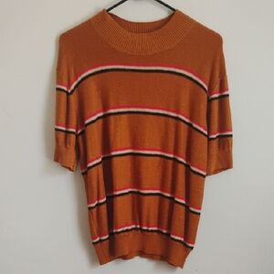Free People | Rust Orange Mock Neck S/S Sweater with Stripes | L | NWOT